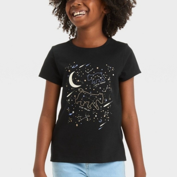 Cat & Jack Girls Black Short Sleeve Constellation Graphic Tee Size M/8 NWT - Picture 1 of 3